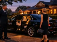 Elegant couple near luxury car