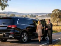 Luxury car with chauffeur and passenger
