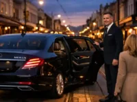 Man opening car door at dusk