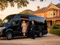 Luxury van near elegant mansion