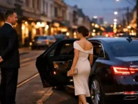 Elegant couple near luxury car