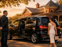 Elegant couple by luxury vehicle