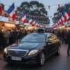 Luxury chauffeur car arriving at Bastille Day French Festival chauffeur service Melbourne at Queen Victoria Market