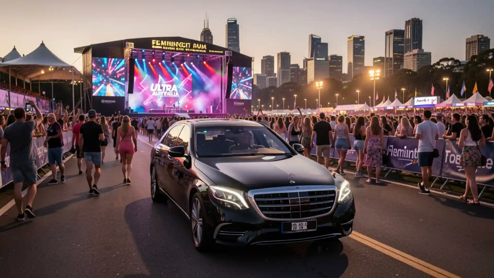 Flemington Racecourse festival chauffeur Mercedes transfer for Ultra Australia Melbourne