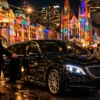 White Night Melbourne chauffeur service luxury Mercedes car Melbourne CBD night festival
