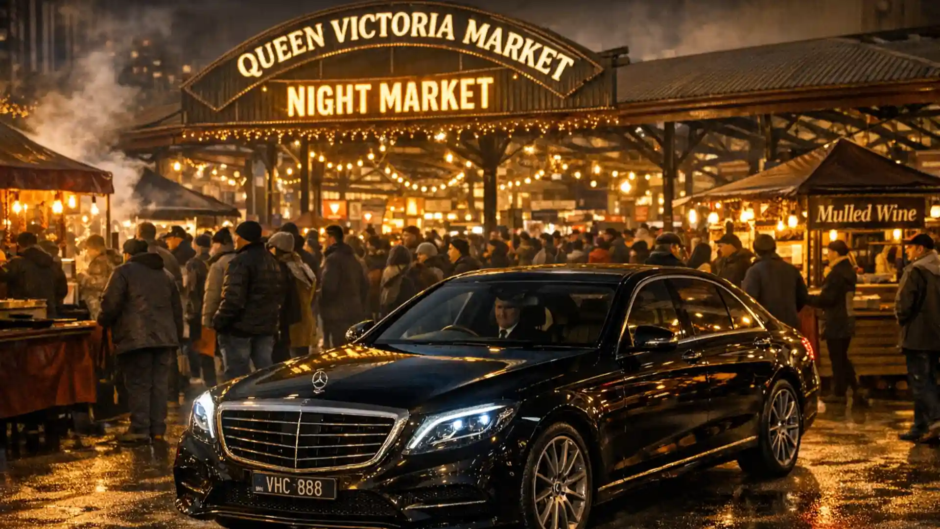 Luxury chauffeur service at Winter Night Market Melbourne