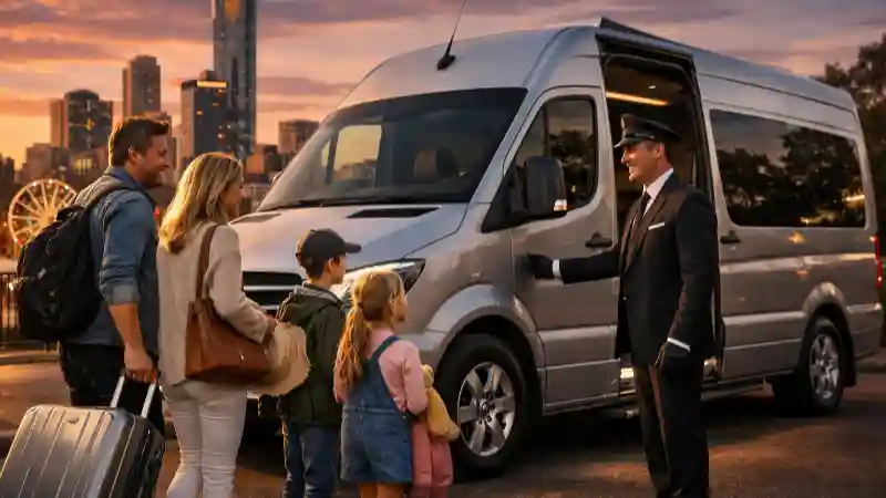 Group Chauffeur Hire Melbourne Royal Show luxury Mercedes Sprinter family transfer