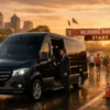 Nike Marathon Chauffeur Service luxury black Mercedes Sprinter arriving for race day transfer in Melbourne