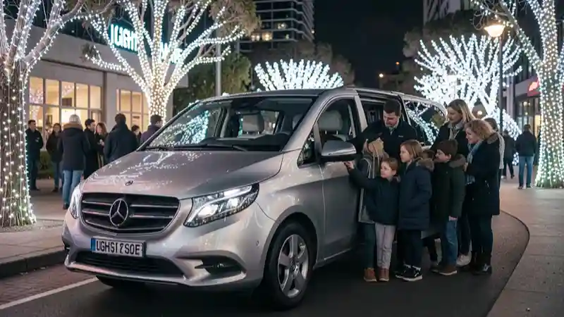 People Mover Chauffeur Melbourne for Lightscape with a luxury Mercedes-Benz V-Class transporting a family to the Royal Botanic Gardens