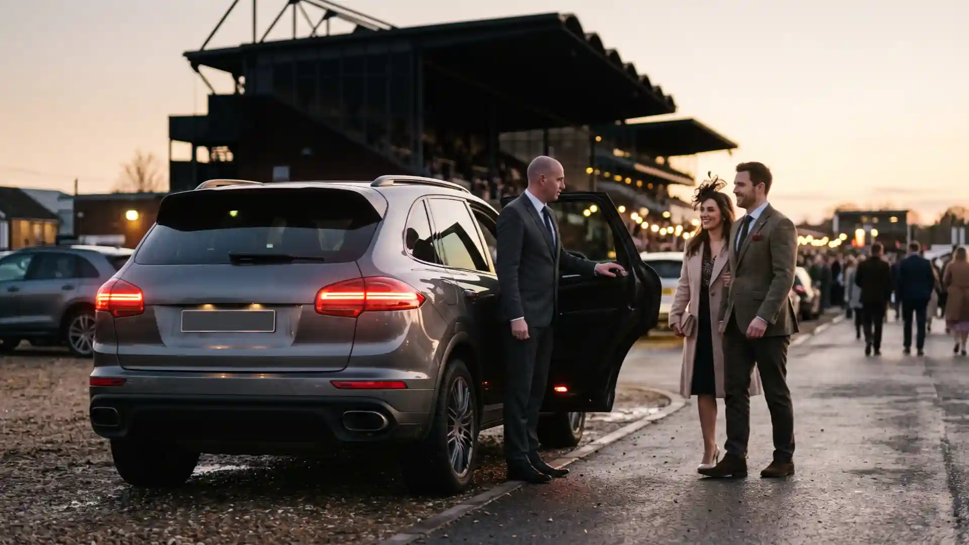 Melbourne Cup Chauffeur Return Transfers with a black luxury SUV near Flemington Racecourse